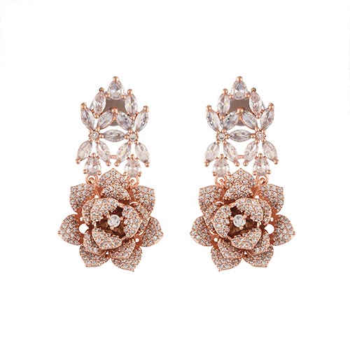 Brass Pink Floral design American Diamond Jewelry Set- Necklace with Earrings – Handcrafted Jewellery online singapore