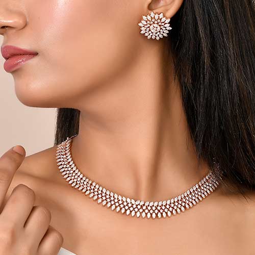 Brass Pink American Diamond Jewellery Set Jewellery online singapore