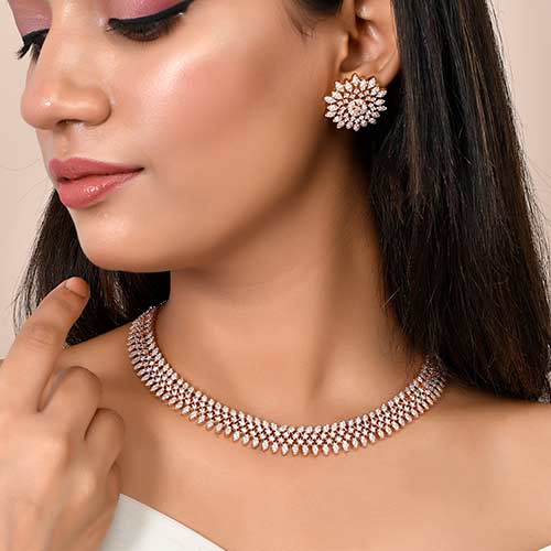 Brass Pink American Diamond Jewellery Set Jewellery online singapore