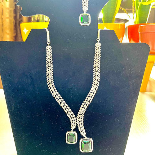 Lali's Special Edition American Diamond Jewelry Set | White Gold Plated | High-Quality CZ Diamonds | Green Necklace & Earring Set Online jewellery shopping