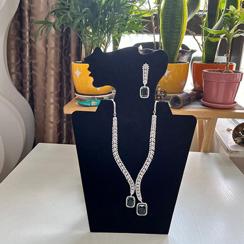 Lali's Special Edition American Diamond Jewelry Set | White Gold Plated | High-Quality CZ Diamonds | Green Necklace & Earring Set Online jewellery shopping