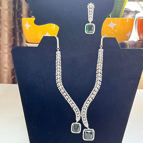 Lali's Special Edition American Diamond Jewelry Set | White Gold Plated | High-Quality CZ Diamonds | Green Necklace & Earring Set Online jewellery shopping