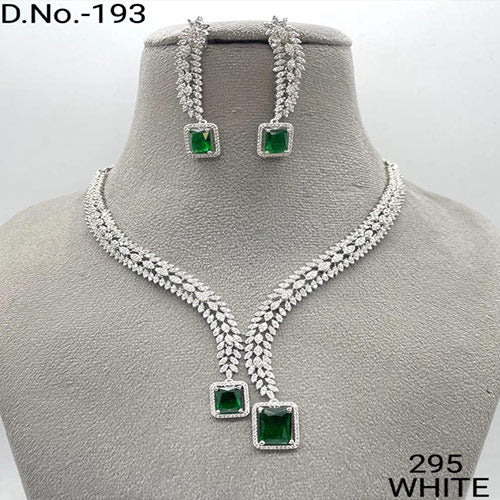 Lali's Special Edition American Diamond Jewelry Set | White Gold Plated | High-Quality CZ Diamonds | Green Necklace & Earring Set Online jewellery shopping