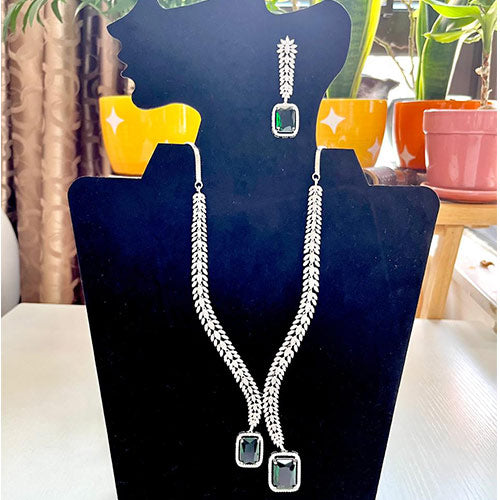 Lali's Special Edition American Diamond Jewelry Set | White Gold Plated | High-Quality CZ Diamonds | Green Necklace & Earring Set Online jewellery shopping
