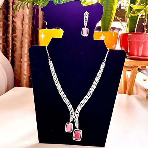 Lali's Special Edition American Diamond Jewelry Set | White Gold Plated | High-Quality CZ Diamonds | Pink Necklace & Earring Set Online jewellery shopping