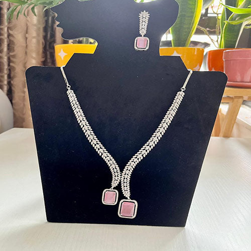 Lali's Special Edition American Diamond Jewelry Set | White Gold Plated | High-Quality CZ Diamonds | Pink Necklace & Earring Set Online jewellery shopping