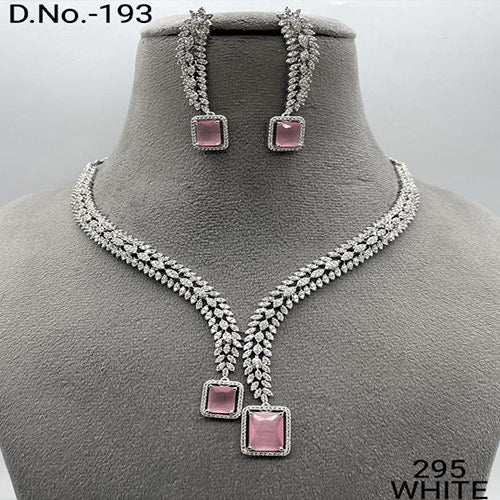 Lali's Special Edition American Diamond Jewelry Set | White Gold Plated | High-Quality CZ Diamonds | Pink Necklace & Earring Set Online jewellery shopping