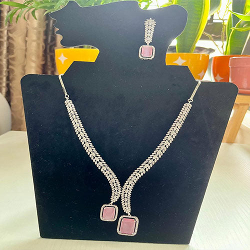 Lali's Special Edition American Diamond Jewelry Set | White Gold Plated | High-Quality CZ Diamonds | Pink Necklace & Earring Set Online jewellery shopping