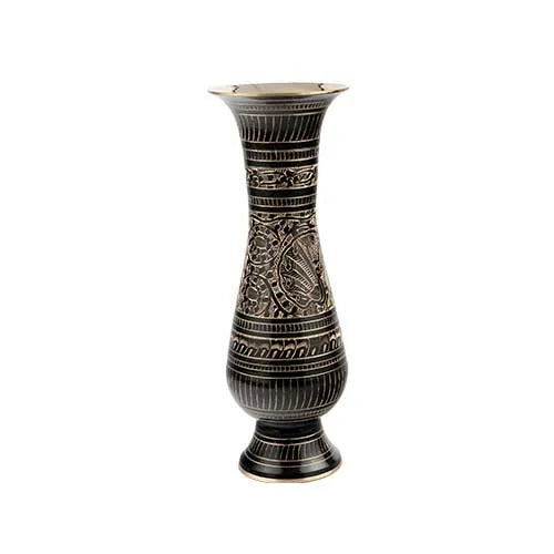 Indian handicraft Artisanal Bidri carved Brass Flower Pot Decorative items for living room