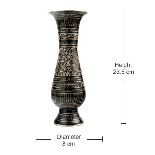 Indian handicraft Artisanal Bidri carved Brass Flower Pot Decorative items for living room