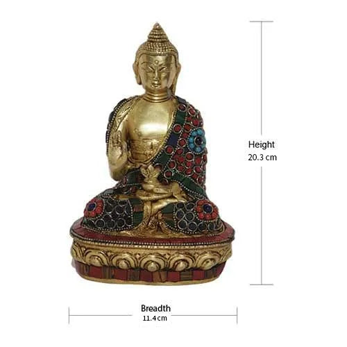 Indian handicraft Brass Buddha Statue with Stonework Brass buddha statue