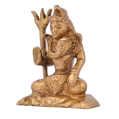 Indian handicraft Brass mini Shiva statue with Trishul and serpant in neck blessing his devotees Indian handicrafts online shopping