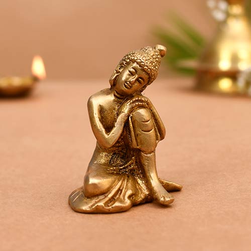 Indian handicraft Brass Resting Buddha Statue Thinking Pack of 1 Brass buddha statue