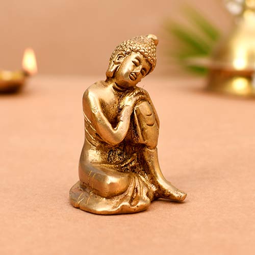 Indian handicraft Brass Resting Buddha Statue Thinking Pack of 1 Brass buddha statue