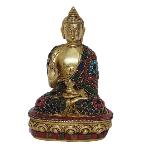 Indian handicraft Brass Buddha Statue with Stonework Brass buddha statue
