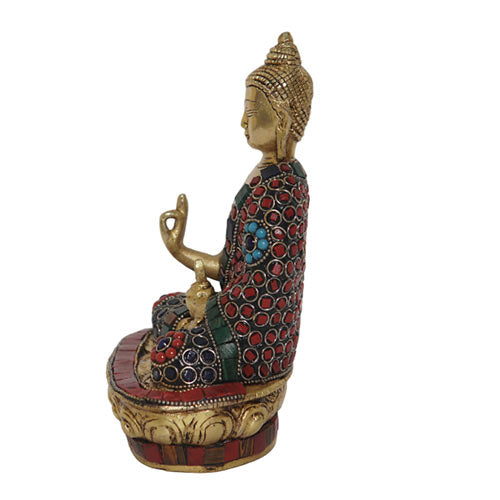 Indian handicraft Brass Buddha Statue with Stonework Brass buddha statue