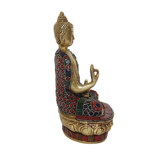 Indian handicraft Brass Buddha Statue with Stonework Brass buddha statue