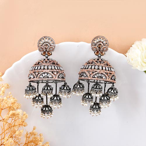 Antique Silver Black Finish Oversized Pearl Jhumkas – Jewellery Online jewellery shopping