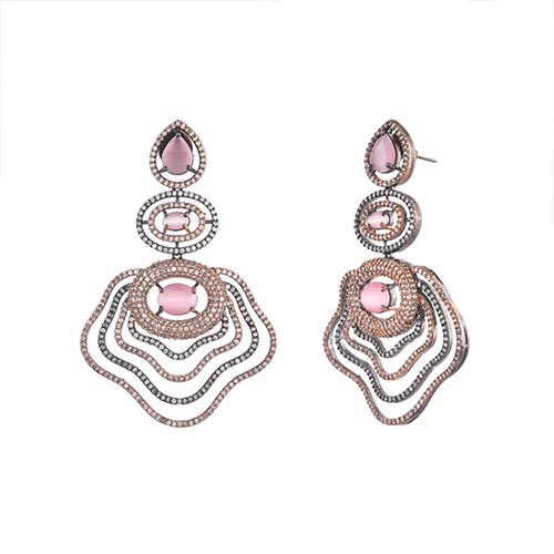 Gold Silver and Pink Stone Dangler Earrings Affordable jewellery singapore