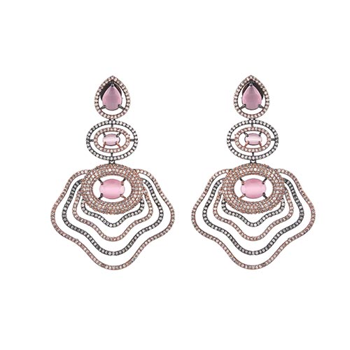 Gold Silver and Pink Stone Dangler Earrings Affordable jewellery singapore