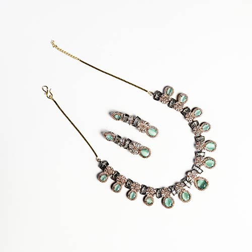 Elegant Turquoise Rose Gold Neckpiece Set with Earrings – Jewellery Set Affordable jewellery singapore