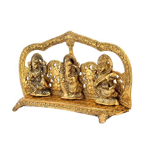 Indian handicraft Golden Metal Laxmi Ganesh Saraswati darbar Indian handicrafts online shopping