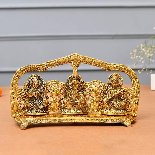 Indian handicraft Golden Metal Laxmi Ganesh Saraswati darbar Indian handicrafts online shopping