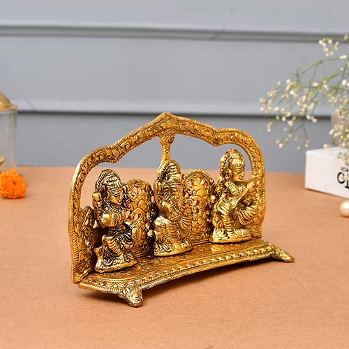 Indian handicraft Golden Metal Laxmi Ganesh Saraswati darbar Indian handicrafts online shopping