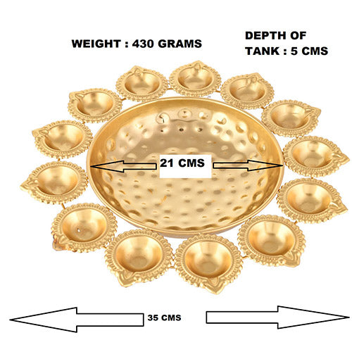 Lali’s Beautiful Golden 13 Deepaks attached Urli bowl Decorative Showpiece – (Metal, Golden) in Hammered finish Indian handicrafts online shopping