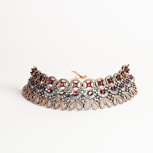 Maroon Gold Tone Kundan Necklace with Earrings – Jewellery Set Affordable jewellery singapore