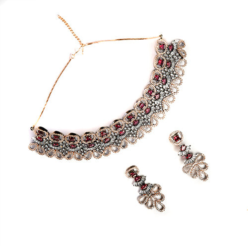 Maroon Gold Tone Kundan Necklace with Earrings – Jewellery Set Affordable jewellery singapore
