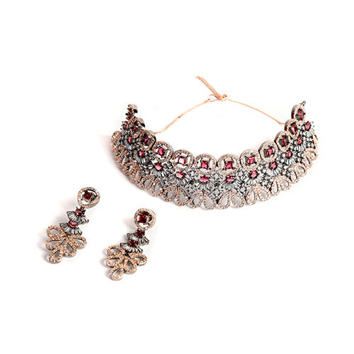 Maroon Gold Tone Kundan Necklace with Earrings – Jewellery Set Affordable jewellery singapore