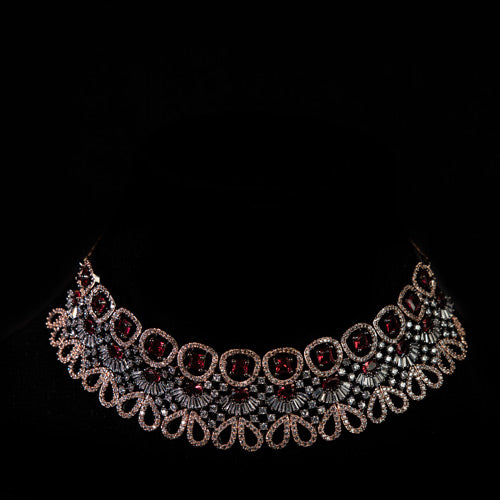 Maroon Gold Tone Kundan Necklace with Earrings – Jewellery Set Affordable jewellery singapore