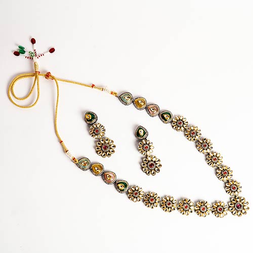 Multi-coloured Kundan Neckpiece with Earrings – Jewellery Set Jewellery online singapore