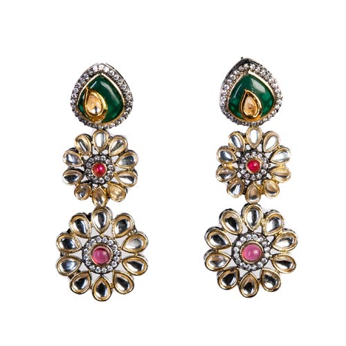 Multi-coloured Kundan Neckpiece with Earrings – Jewellery Set Jewellery online singapore