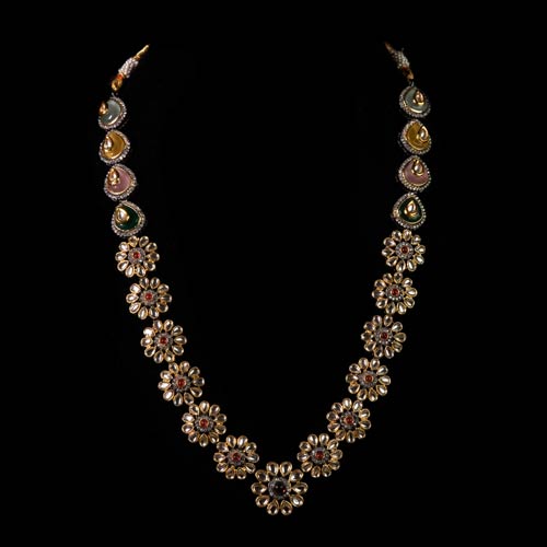 Multi-coloured Kundan Neckpiece with Earrings – Jewellery Set Jewellery online singapore