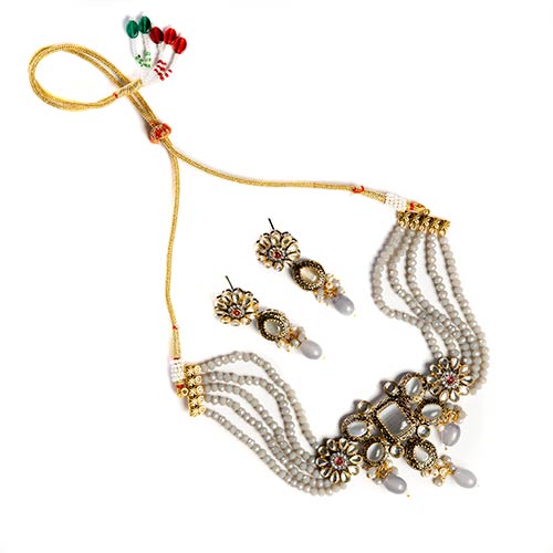 Grey Stone Gold Choker Necklace With Earrings Jewellery Set Online jewellery shopping