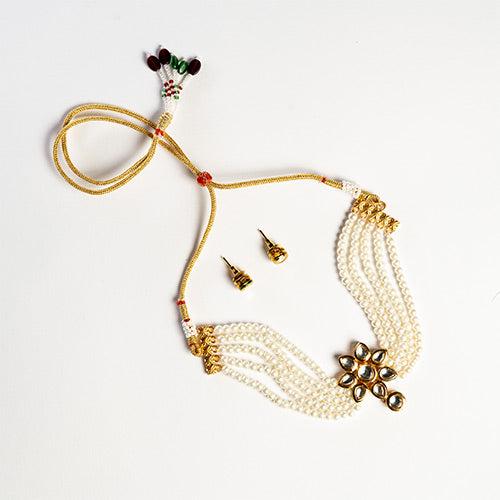 Pearl and White Stones Gold plated Choker Necklace Jewellery Set Affordable jewellery singapore