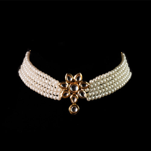 Pearl and White Stones Gold plated Choker Necklace Jewellery Set Affordable jewellery singapore