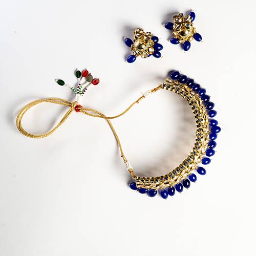 Jewellery Set – Royal Blue Stone Gold Plated Choker Set With Jhumki Affordable jewellery singapore