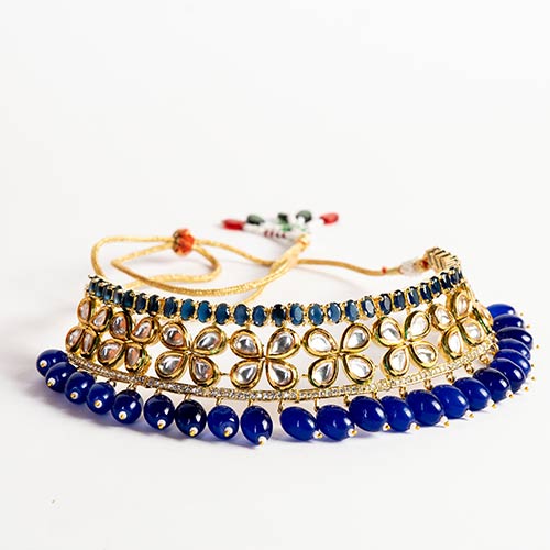 Jewellery Set – Royal Blue Stone Gold Plated Choker Set With Jhumki Affordable jewellery singapore