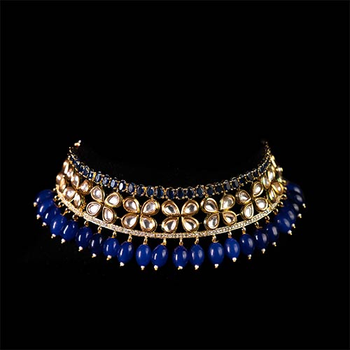 Jewellery Set – Royal Blue Stone Gold Plated Choker Set With Jhumki Affordable jewellery singapore