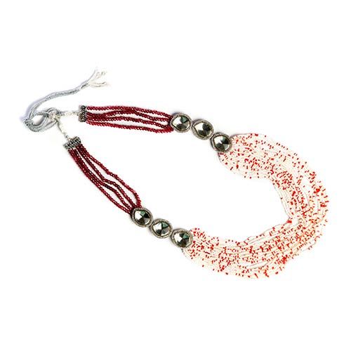Red and White Beads Necklace Set with Earrings Jewellery online singapore