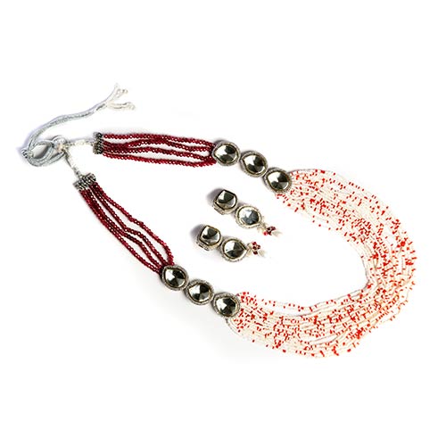 Red and White Beads Necklace Set with Earrings Jewellery online singapore