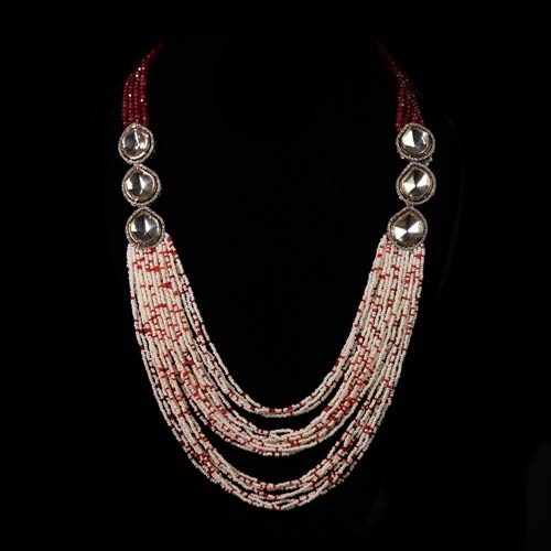 Red and White Beads Necklace Set with Earrings Jewellery online singapore