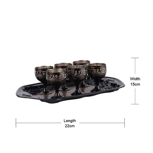 Hand Crafted Metal Brass Nakashi Bidri Work Shot Glasses Set (Black, Gold) Decorative items for living room