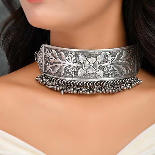 Brass Oxidised Choker Necklace in Antique finish – Jewellery Set Jewellery online singapore
