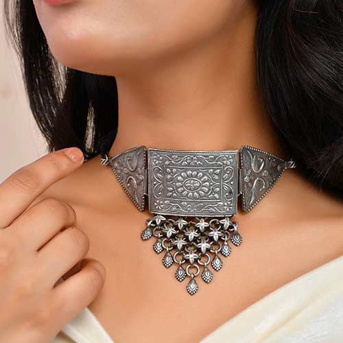 Brass Oxidised Choker Necklace in silver finish – Jewellery Jewellery online singapore