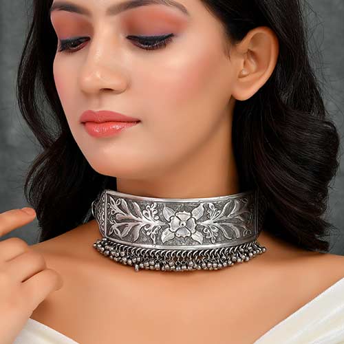 Brass Oxidised Choker Necklace in Antique finish – Jewellery Set Jewellery online singapore