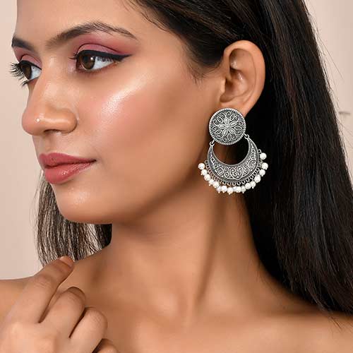 Brass Oxidized Chandbali Earring Jewellery online singapore